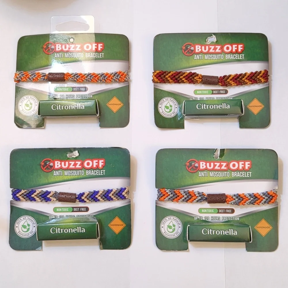 Four (4) Buzz Off Anti Mosquito Handmade Citronella Bracelet Sets